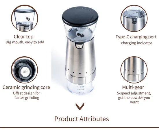 Haushaltsgeräte Edelstahl USB Aufladbare Tragbare Elektrische Mini Kaffeemaschine Grinder Set