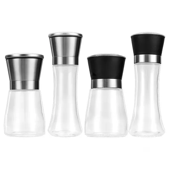 180 200 g Original Salz- oder Pfeffermühle aus Kunststoff oder Edelstahl für verstellbare Meersalzmühle oder Pfeffermühle aus Keramik, hoher Gewürzstreuer aus Glas, Gewürzmühle